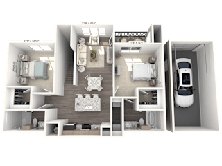 Spacious 2 bedroom apartment floorplan in North Georgetown TX near Austin, 1,105 sq ft