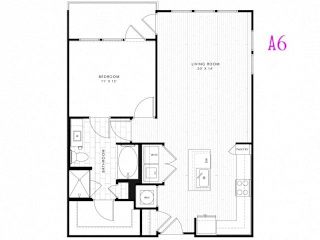 A6 1 Bed 1 Bath 853 square feet floor plan