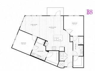 B8, 2 Bed 2 Bath 1199 square feet floor plan