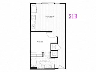 S1B Studio 653 square feet floor plan