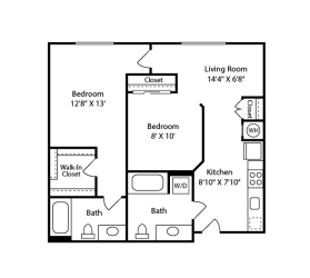 Floor Plan B1 - Large One Bedroom + Den