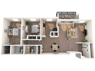 Tampa, FL Apartments – Belara Lakes – 3D floorplan of our 2 bed, 2 bath, 1248 sq. ft. Jaeger Floorplan