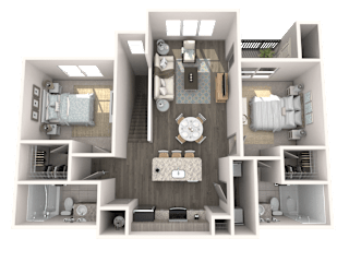 Key Biscayne two-bedroom apartment floor plan at The Ridley Apartments in Jacksonville, FL with 1,105 square feet.