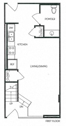 1st Floor 1 Bed 1 Bath 787 square feet floor plan Loft 2