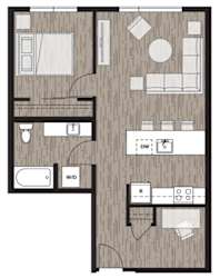 a floor plan of a small apartment at Riverfront Everett, Everett, WA, 98101