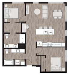 2 bed 2 bath floor plan Iat Riverfront Everett, Washington, 98101