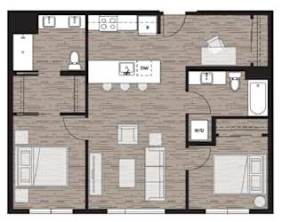 2 bed 2 bath floor plan J at Riverfront Everett, Everett, WA, 98101
