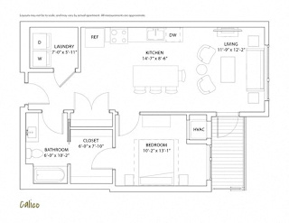 Floor Plan 1 Bed 1 Bath Calico