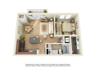 1 Bedroom 1 Bath Floor Plan at Uptown Lake Apartments, Minneapolis, 55408