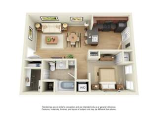 1 Bed 1 Bath Floor Plan at Uptown Lake Apartments, Minneapolis, MN
