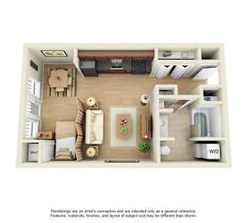 Studio Floorplan at Uptown Lake Apartments, Minnesota, 55408