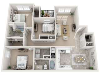 The Northern 3-bedroom, 2-bath floor plan at Twin Oaks Apartments in Hattiesburg, MS – 1,329 sq. ft.