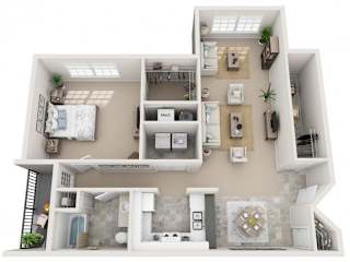 The Post 1-bedroom, 1-bath floor plan at Twin Oaks Apartments in Hattiesburg, MS – 948 sq. ft.