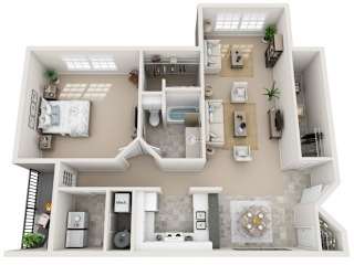 The Scarlet 1-bedroom, 1-bath floor plan at Twin Oaks Apartments in Hattiesburg, MS – 1,132 sq. ft.