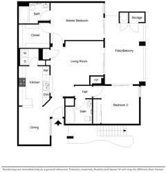 2 Bed - 2 Bath |1080 sq ft Two Bedroom floorplan