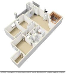3 Bed - 2 Bath |1262 sq ft Three Bedroom floorplan