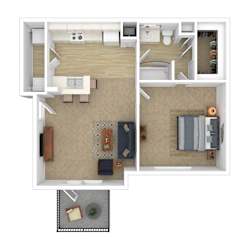 Oak Hollow 1 bed 1 bath a1p2 floor plan