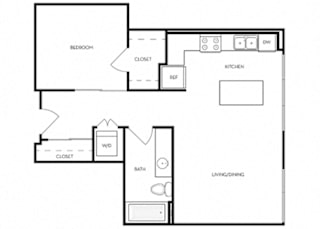 1 bed 1 Bath 656 square feet floor plan B4