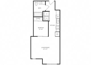 Studio 1 Bath 571 square feet floor plan A1