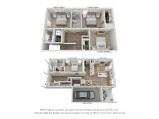 Luxury Homes In Foley, Alabama for Rent – Outpost Orchard Residential – 3D Floorplan of our 4 bedroom 2.5 bathroom Magnolia Floorplan.