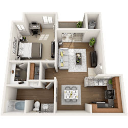 1 Bed 1 Bath 745 square feet floor plan