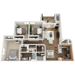 3 Bed 2 Bath 1408 square feet floor plan