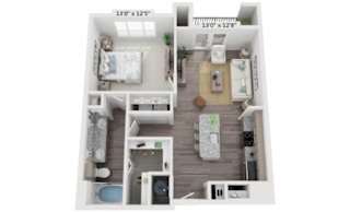 1 bedroom apartment floorplan in North Georgetown TX near Wolf Ranch Town Center, 765 sq ft