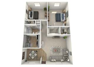 Seabrook 2 bedroom 1.5 bathroom apartment floor plan at The Jaunt Apartments in Charleston SC, showcasing a comfortable layout in a pet friendly apartment community