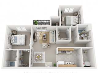 Rutland Place Apartments Cobalt floor plan, two-bedroom, two-bath with 1,200 sq. ft., pet-friendly apartments in Macon, Georgia
