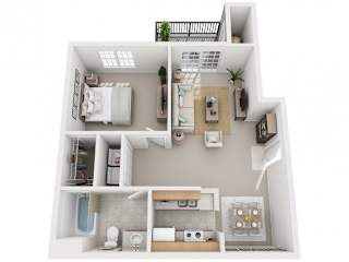 Rutland Place Apartments Indigo floor plan, one-bedroom, one-bath with 856 sq. ft., pet-friendly apartments in Macon, Georgia