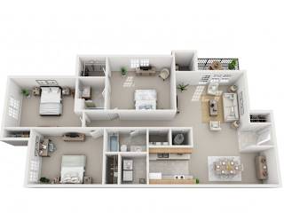 Rutland Place Apartments Jade floor plan, three-bedroom, two-bath with 1,300 sq. ft., pet-friendly apartments in Macon, Georgia