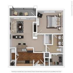 3D rendering of floor plan