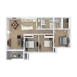 The Parc at Clarksville apartments in Montgomery County Tennessee photo of three bedroom floorplan w/ furniture