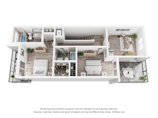 3 bedroom two-story townhome with attached garage and fenced yard at Pearl at Pompano Beach, luxury pet-friendly homes for rent in Pompano Beach FL 33069 with 2.5 bathrooms and spacious open layout level 2