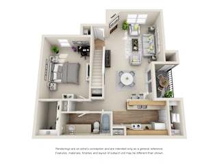 2 Bed - 2 Bath, 1200 sq ft, The Palais J Floor Plan