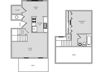 1 Bed 1 Bath, 734 square feet floor plan Cambridge