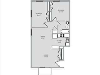 2 Bed 1 Bath, 850 square feet floor plan Colonial