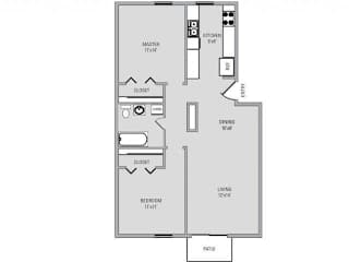 2 Bed 1 Bath, 856 square feet floor plan Hamden