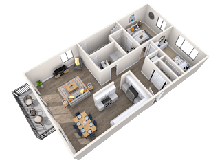 2 floorplan, 2bed, 2bath, 994 sq. ft.
