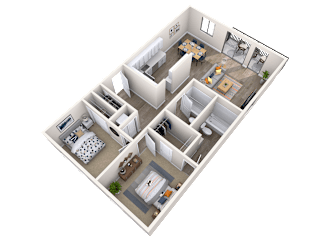 1 floorplan, 2bed, 2bath, 994 sq. ft.