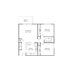 2 br, 1 ba, 851 sq. ft.