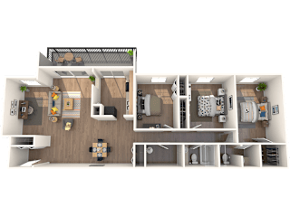 Apartments in Tampa, FL for Rent – Belara Lakes – 3D floorplan of our 3 bed, 2 bath, 1601 sq. ft. Starling Floorplan
