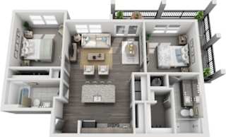 Sunset Key two-bedroom, two-bath apartment floor plan at The Ridley Apartments near JTB and I-295 offering 1,103 square feet.