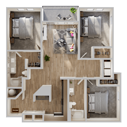 3 bedroom 2 bath floorplan at AlfaCharlie