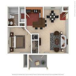 Hinesville_GA_Apartment_Tattersale_1 bedroom 1 bath 3D Furnished