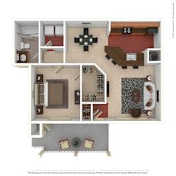 Hinesville_GA_Apartment_Tattersale_1 bedroom 1 bath 3D Furnished