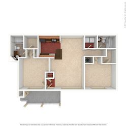 Hinesville_GA_Apartment_Tattersale_2 bedroom  2bath 3D Unfurnished