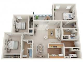 The Shelby 2-bedroom, 2-bathroom floorplan at Lancaster Place Apartments in Calera, Alabama, 1,222 sq. ft., showing bedroom, bath, living, and kitchen arrangement.