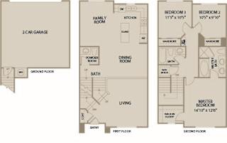 3 bed 2.5 Bath 1582 square feet floor plan Plan A