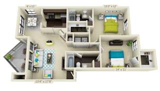 a floor plan with a bedroom and a living room
